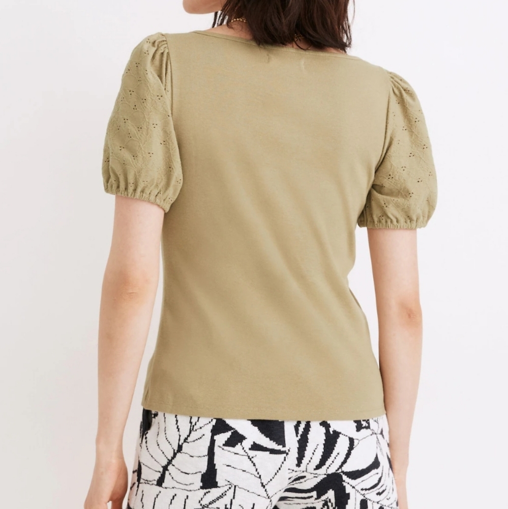 Madewell Eyelet Sleeve Henley Top Size S Ash Green - Picture 2 of 10